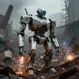 scrap yard for future robot outcasts, electric sparks, photorealistic