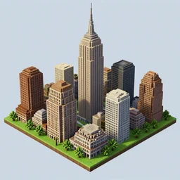 new york city skyline built in minecraft, isometric view , voxel art