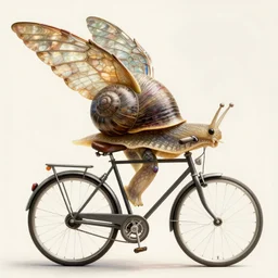 snail with wings riding a bike, the snail is on the bike, art nouveau, detailed, smooth, coherent, beautiful composition