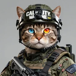 cat soldier in call of duty warzone 4k, hazel complete heterochromia, high detail, high-resolution photograph, professional photography, ultra-detail
