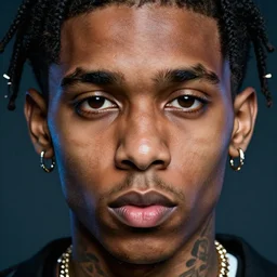 synthwave lil uzi vert detailed face portrait, realistic, 8 k, ultra details, highly detailed face, sharp focus