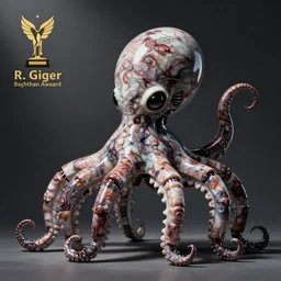 marble sculpture of a robotic octopus, h. r. giger,