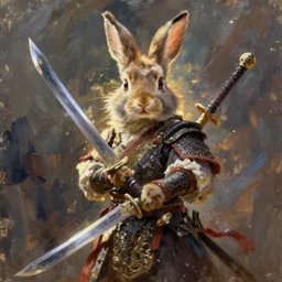 anthropomorphic rabbit ancient warrior - swordsman, brush strokes, oil painting, greg rutkowski