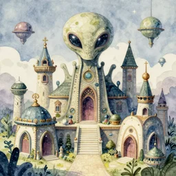 alien village in an alien world stylized, exterior, architecture, in watercolor gouache detailed paintings, arcane, insanely detail, artstation, 8 k, futuristic, big medium small, props, furniture and decor, empty, no character, blue and pink color scheme