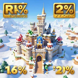 3D Mario 64 castle aerial view, 4k, 20% snow