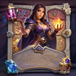 Full body Hearthstone official professional art, with realistic beautiful body & face & eyes. A sorceress finding a treasure. Completly coherent and well drawned physical body parts, ArtStation. Very detailed hands with 5 coherent fingers.