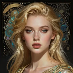 beautiful blonde young woman's face, intricate, synth-wave, retrowave,  highly-detailed, elegant, dramatic lighting, gorgeous face, lifelike, photorealistic face, long luxurious intricate gown, digital painting, artstation,  illustration, concept art, smooth, sharp focus, art by Craig Russel, Barry Smith, artgerm, and Albert Aublet and Krenz Cushart and Artem Demura and Alphonse Mucha