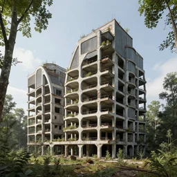 a beautiful photorealistic highly detailed industrial architecture city building in - law suite urbex nature abandoned architecture unfinished building by eero saarinen, forest, archdaily, wallpaper, highly detailed, trending on artstation.