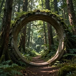 Big round portal to other worlds in the the forest, trending on artstation, 30mm, by Noah Bradley