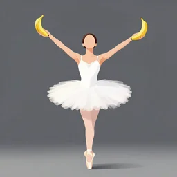 an artwork of a ballerina with outstretched arms holding a banana in each hand by loish