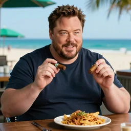 tony stark selling cigar in starbucks, beach on backgrounds, high detail, fat guy ordering food, high resolution, 8K, HD