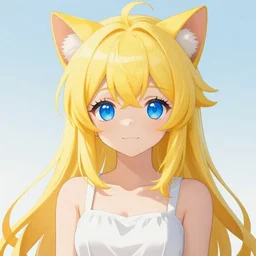 “yellow hair anime cat girl with blue eyes, 8K”