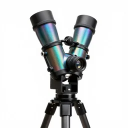 iridescent telescope, professional product shot, isolated on a pure white background, centered, entire object in frame, sharp focus, soft studio lighting
