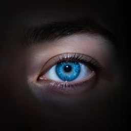 blue eyes in pitch black darkness