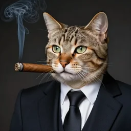 cat in suit smoking cigar, portrait,