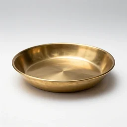 brass pie dish, professional product shot, isolated on a pure white background, centered, entire object in frame, sharp focus, soft studio lighting