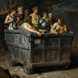 a dumpster in the style of wayne barlowe, gustav moreau, peter mohrbacher, bussiere, roberto ferri, santiago caruso, luis ricardo falero, austin osman spare