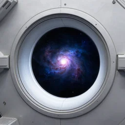 intergalactic stargate portal in a space station with a view of a nebula in the background by douglas smith and louis icart, style of anaglyph filter
