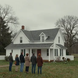 people stand at the parsonage and observe the elevation of the structure, high detailed, art by jack butler, part by chris gwaltney dominic besner, gloomy colours