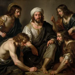 Knowledge al-Khwarizmi, by Greg Rutkowski and Eugène Delacroix and Francis Bacon and Hieronymus Boch, artistic, sweat and labour, realistic fantasy, beautiful faces aesthetic, establishing shot, 8k resolution, dramatic lighting