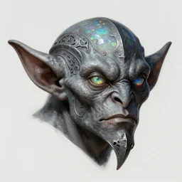 anthropomorphic d 2 0 goblin head in opal darkiron thomas shelby grey wide head, intricate, elegant, highly detailed monster, digital painting, artstation, concept art, sharp focus, illustration, art by artgerm, bob eggleton, michael whelan, stephen hickman, richard corben, wayne barlowe, greg rutkowski, alphonse mucha, 8 k