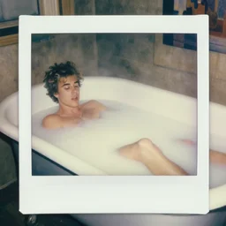 justim bieber laying in a bathtub filled with milk, cinematic, cottage core, cinematic focus, polaroid photo bleached vintage pastel colors high - key lighting, soft lights, foggy, by steve hanks, by lisa yuskavage, by serov valentin, by tarkovsky, 8 k render, detailed, oil on canvas
