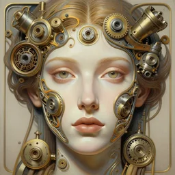 symmetry!! bojana krsmanovic, machine parts embedded into face, intricate, elegant, highly detailed, digital painting, artstation, concept art, smooth, sharp focus, illustration, art by artgerm and greg rutkowski and alphonse mucha, 8 k