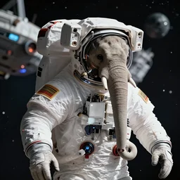 portrait of an astronaut elephant in space, background spaceship, drawing, octane render, volumetric lighting
