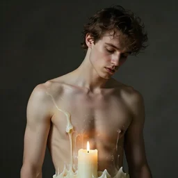 photo of a man who is melted like a candle halfway down his body