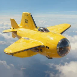 a painting of a futuristic yellow submarine plane flying through the sky, concept art by Ian McQue, cgsociety, highly detailed, artstation, concept art, sci-fi