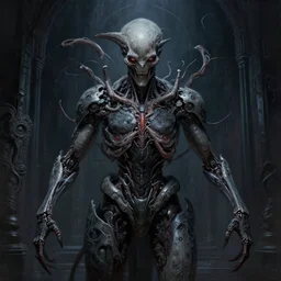 professional concept art symmetrical portrait of a horror robotic nightmare species in deep dark room by artgerm and greg rutkowski. an intricate, elegant, highly detailed digital painting, abstraction, concept art, smooth, sharp focus, illustration, in the style of cam sykes.