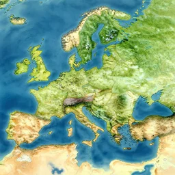 aerial map of a realm with distinct biomes, with cities and deserts and forests and lakes, highly detailed, smooth, sharp focus, illustration by moebius and thomas kinkade
