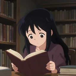 anime visual, low light portrait of a curious young woman in a library interior reading, cute face by ilya kuvshinov, yoh yoshinari, dynamic pose, dynamic perspective, cel shaded, flat shading mucha, rounded eyes, moody, psycho pass, kyoani, smooth facial features, meganeko anime