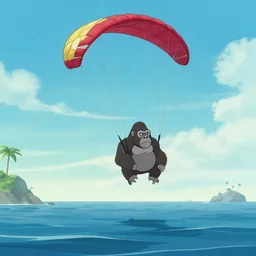 a lone gorilla parasails of the coast of skull island by genndy tartakovsky