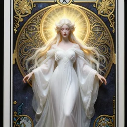 2 8 mm macro portrait of a ethereal magical young fairy princess wearing a white robe, d & d, fantasy, intricate, rim light, god rays, volumetric lighting, dark souls, elegant, highly detailed, digital painting, artstation, concept art, smooth, sharp focus, illustration, orthodoxy, art by greg rutkowski, maxfield parrish and alphonse mucha, new art nouveau, tarot card