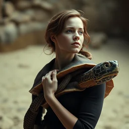 emma watson in a turtle shell, professional photograph