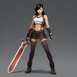 full body concept art of tifa lockhart wielding the buster sword