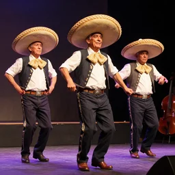 3 grandpas wearing mexican hats and twerking on a stage near the gream ripper, realistic faces, photorealistic