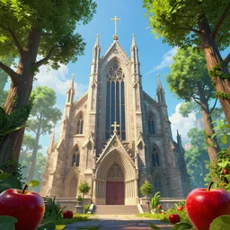 🍎⛪ 🌳, style artstation, style greg rutkowsk, comic art book,, octane render, unreal engine 6, epic game graphics, fantasy, ciberpunk, conceptual art, ray tracing
