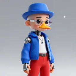 retrofuturistic portrait of a beautiful cute young ducktail shaved moroccan man with bionic glasses and red pants and blue jacket and blue hat minimal bionic, space graphics in background, quint buchholz, wlop, dan mumford, artgerm, liam brazier, peter mohrbacher, featured on artstation, octane render, cinematic, elegant, intricate, 8 k