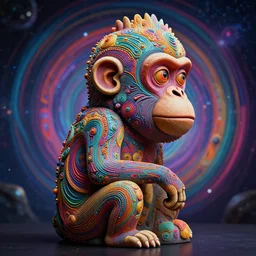 a side view of a surreal portrait statue of monkey as a psychedelic neural tiki reptile stone god by naoto hattori, android jones, and chris dyer, deep bold colors, galactic dmt entity, depth of field, intricate beautiful painting, billions of details, octane render, portal, 8 k, detailed vector, trending on artstation, cgisociety wow!!!!!