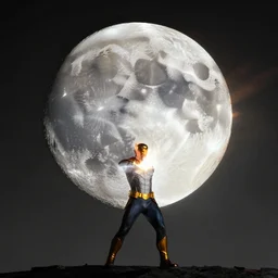 dr Manhattan blows up the moon, selective color effect, cinematic, wide angle cinematography