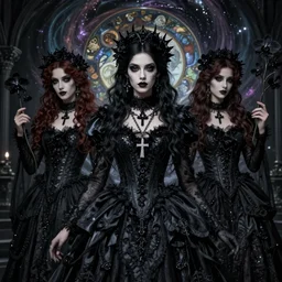 a stunning gothic princess portrait by tom bagshaw, alphonse mucha, donata giancola, mary jane ansell, wearing an ornate raven dress, ankh necklace, horror, black magic, black orchids, gothic, dark academia, atmosphere, realism, octane render, dof, whirling nebulas, hyperdetailed, 8 k,