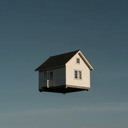 small house floating high in the sky
