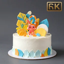 white cake with colorful decorations, picture, studio lightning, 4 k