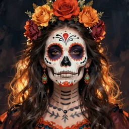 illustration of a sugar skull day of the dead girl, art by jerry collins