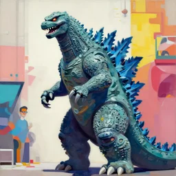 greg manchess portrait painting of godzilla as overwatch character, totally whack, medium shot, asymmetrical, profile picture, organic painting, sunny day, matte painting, bold shapes, hard edges, street art, trending on artstation, by huang guangjian and gil elvgren and sachin teng