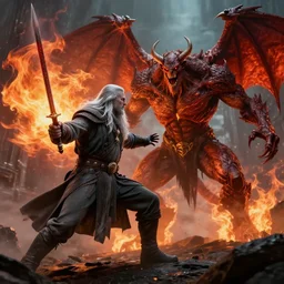 cyborg gandalf battling the fiery balrog