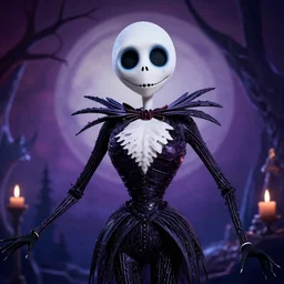 photography of a female version of jack, from nightmare before christmas