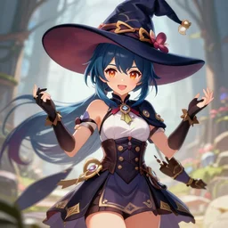 cute witch for genshin impact, digital art, trending on artstation, hd, 8 k, highly detailed, good lighting, beautiful, masterpiece